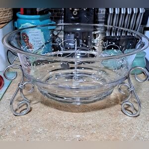PartyLite Glass Bowl with Metal Stand